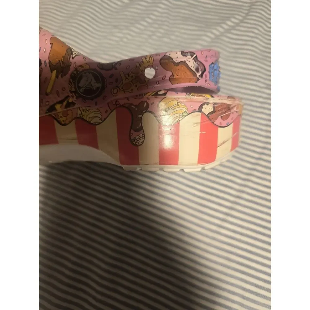 Crocs Disney Eats Pink Food Print Comfort Clog Slip-On Shoes Women 7 Mens 5